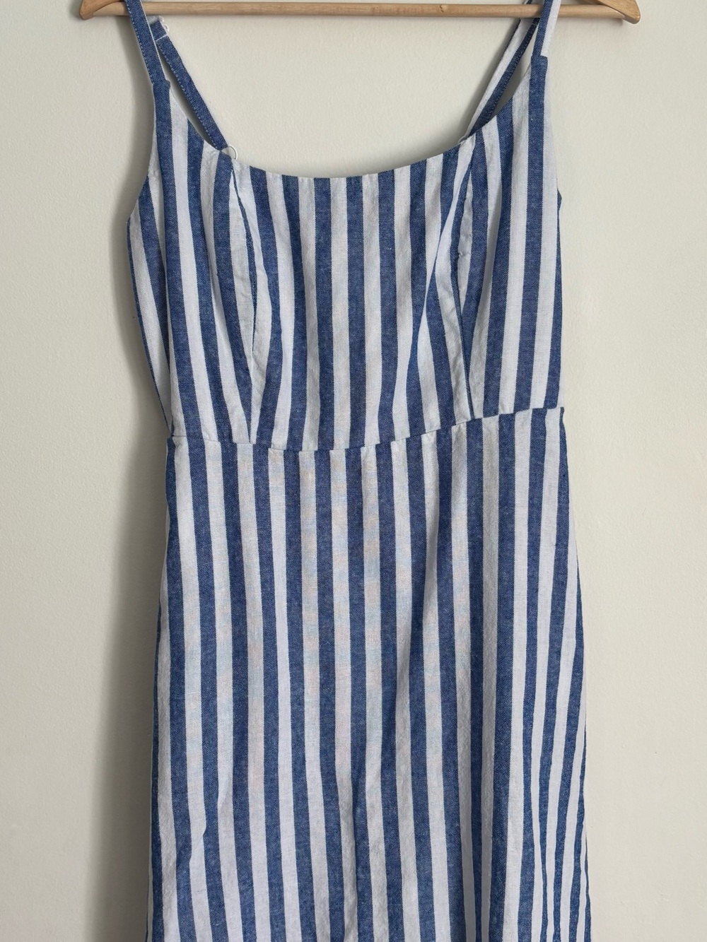 Old Navy Fit & Flare Linen-Blend Mini Dress Blue White Vertical Stripe Size M - Picture 2 of 5